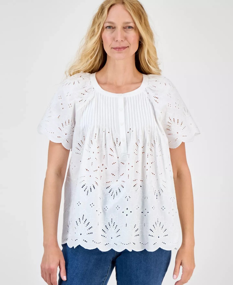 Style & Co Women's Top Sz S Eyelet Cotton