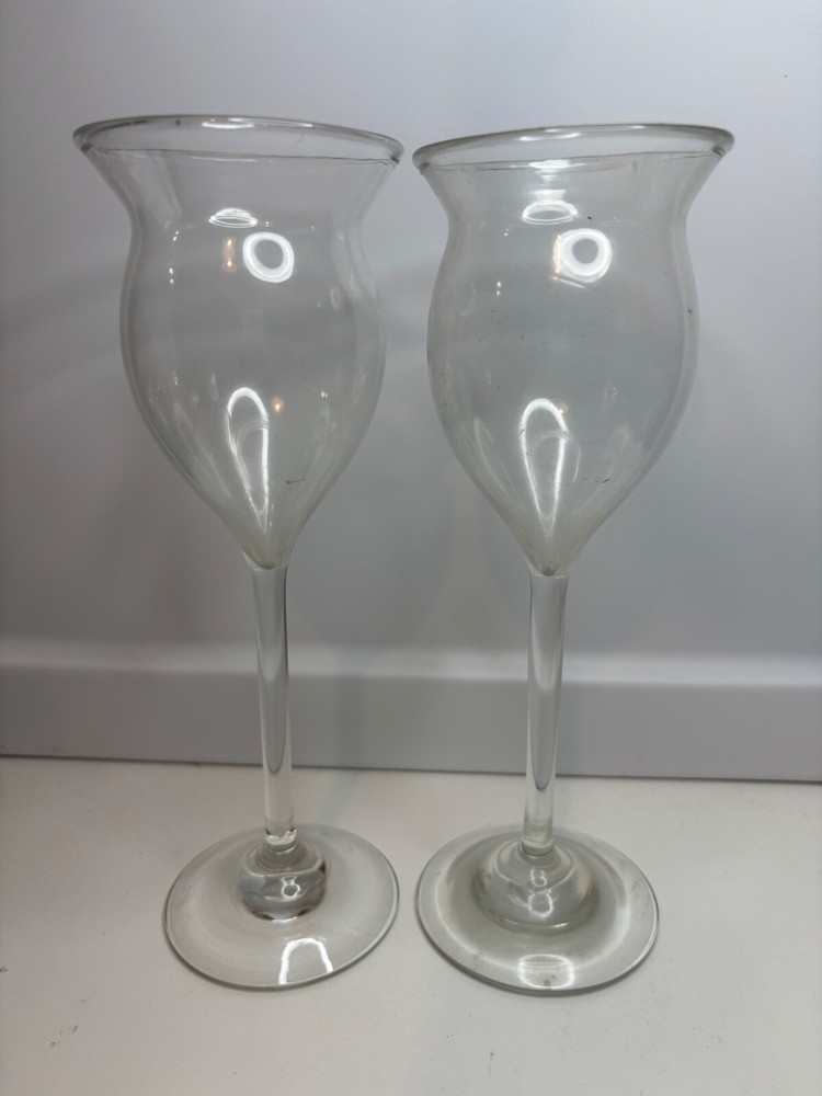 David Gruenig Signed 1980 Hand Blown Clear Wine Champagne Glasses 9 Inch