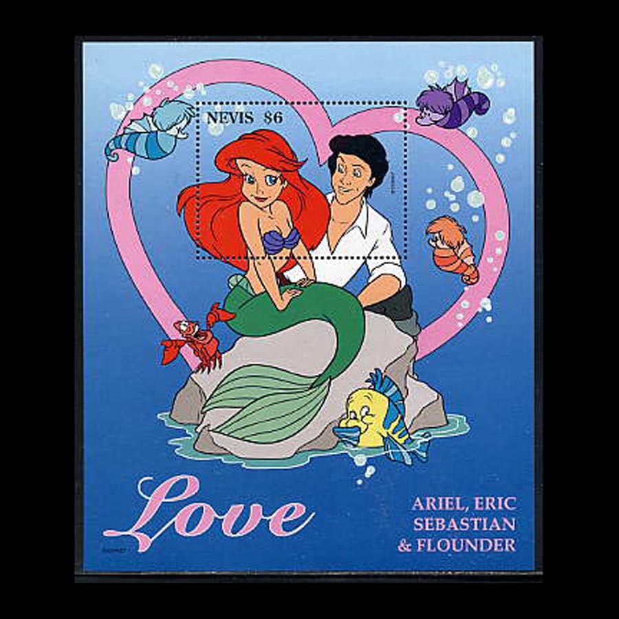 Nevis, Sc #978, MNH, 1996, S/S, Disney, Ariel, Eric, Sebastian, Flounder
