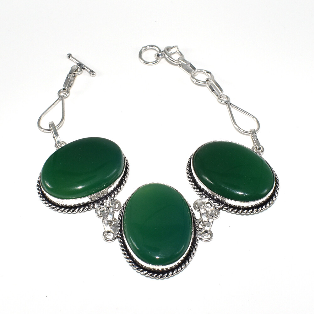 Green Onyx Oval Shape Gemstone Jewelry Christmas Sale Bracelet 7 z161-image