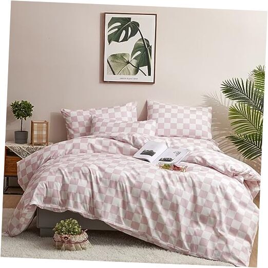White and Pink Comforter Set Queen(90''*90''-Comforter) 1-white Pink Plaid