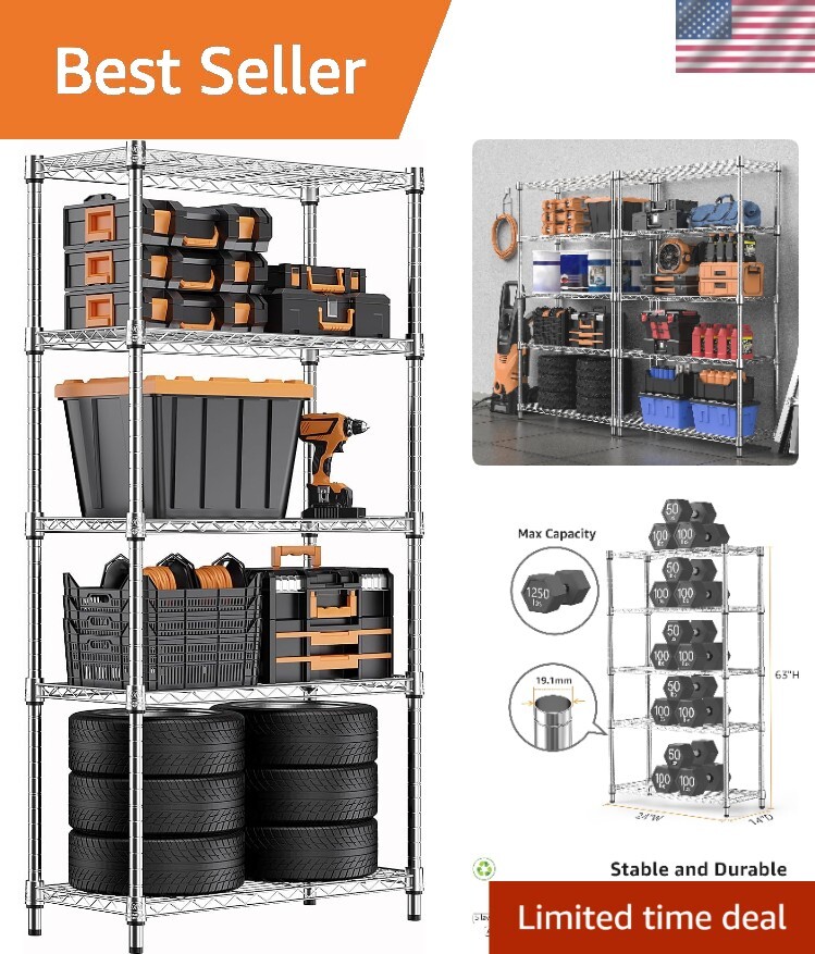 Heavy Duty 5-Tier Steel Wire Rack Shelving Unit for Home Storage Organizer