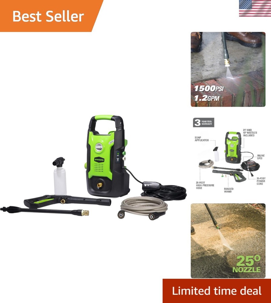 1500 PSI Electric Pressure Washer 1.2 GPM Compact Portable for Cars Driveways Patios