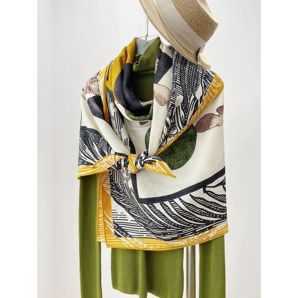 New Spring Boutique Double-Sided Silk & Wool Shawl Large Scarf Wrap Printed 53*