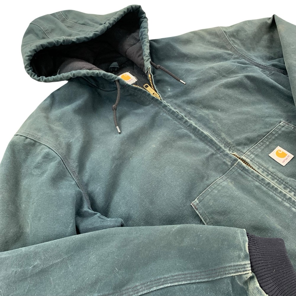 Vintage 90s Carhartt Green Hooded Canvas Jacket Mens XL Distressed USA Made