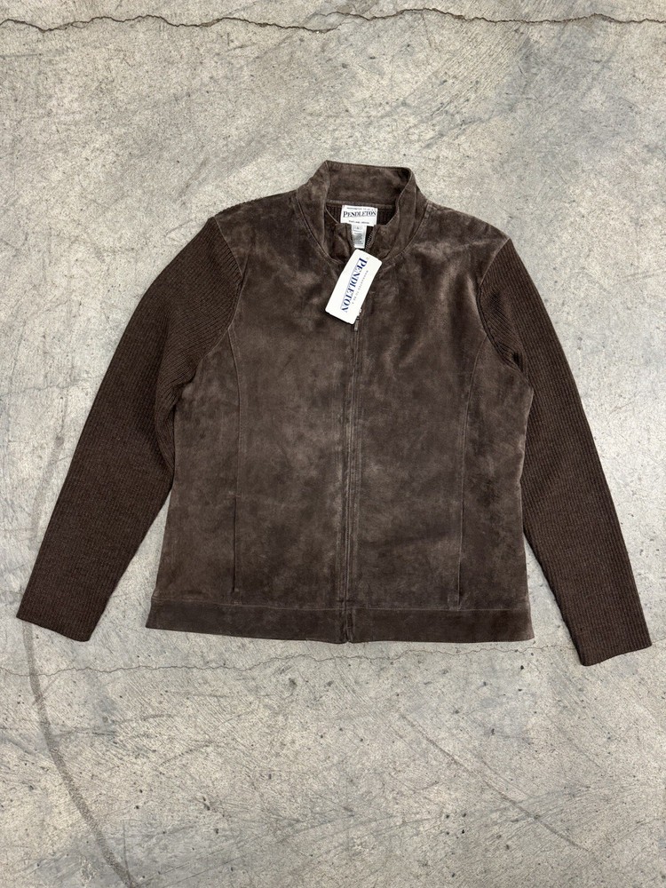 Womens Pendleton Full Zip Leather Suede and Merino Wool Large Jacket Coat
