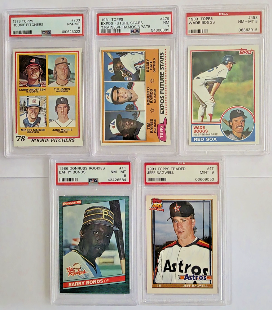 PSA Graded Baseball Rookie Cards Bonds Boggs Morris Raines Bagwell (RC) PSA 9 8