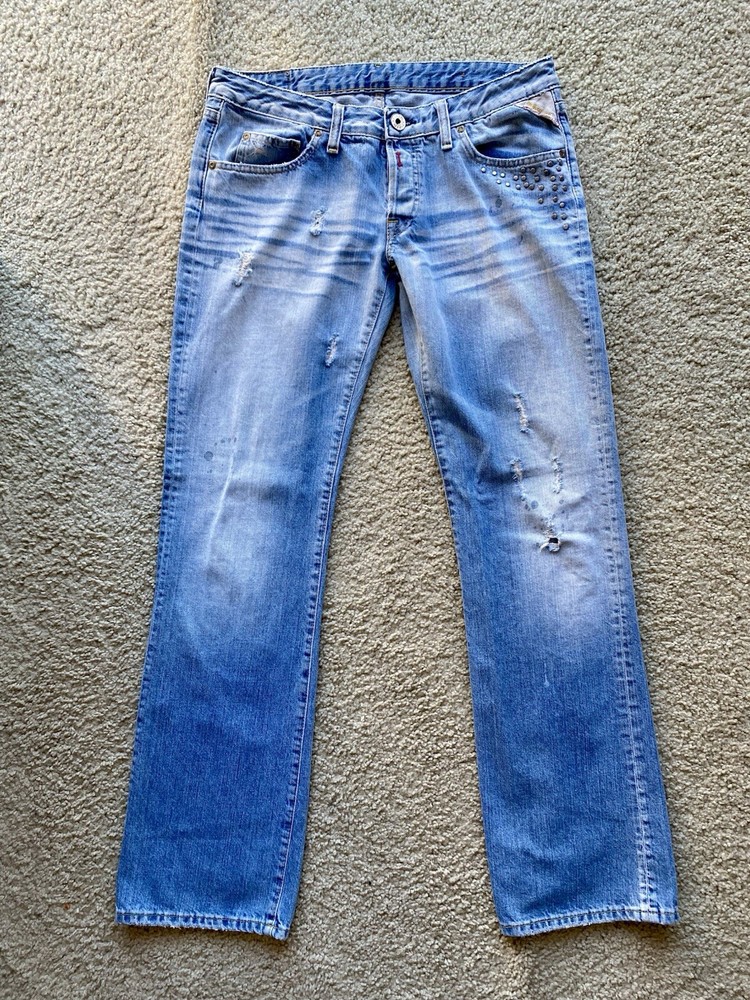 Vintage Y2K Low Rise Distressed Studded Straight Leg Jeans