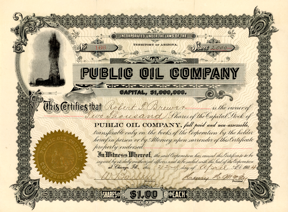 ARIZONA Territory 1904 Public Oil Company Stock Certificate