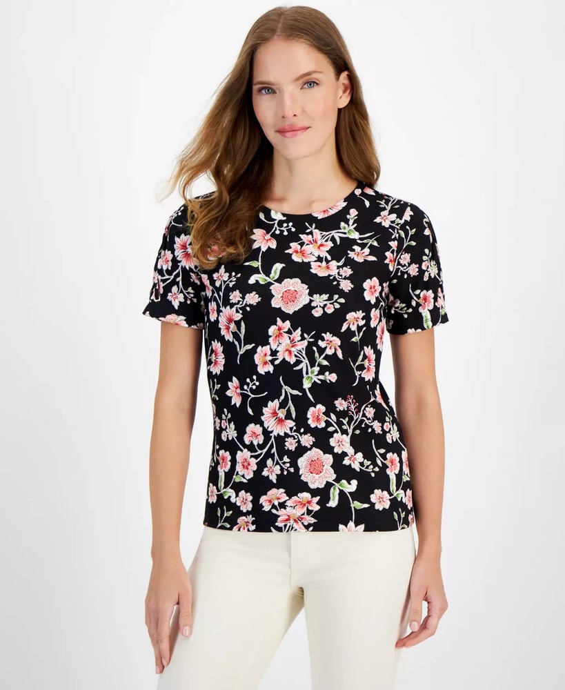 Nautica Jeans Women's Top Sz M Floral Print Cotton T-Shirt