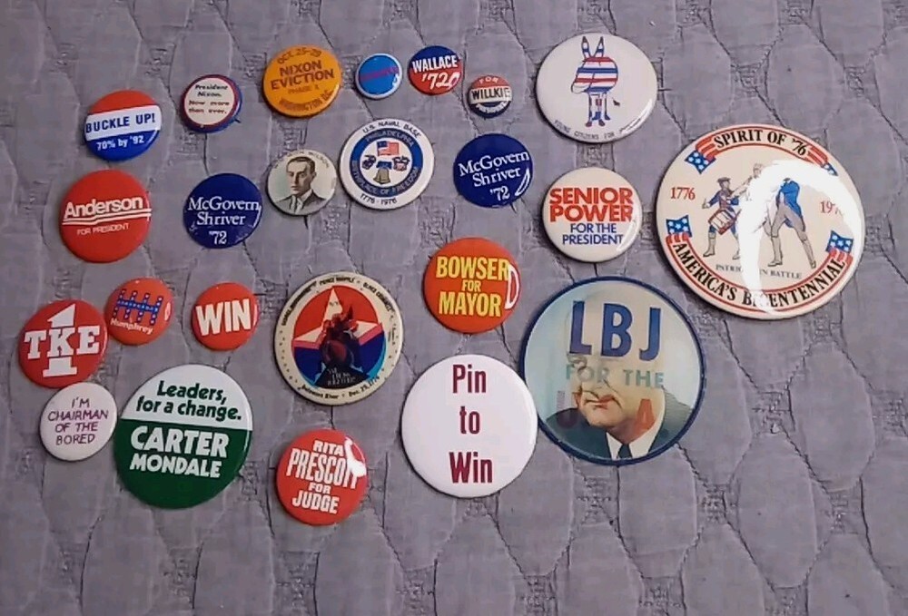 Vintage Lot Of 24 Presidential Campaign Election Political Pin Buttons Nixon Ect