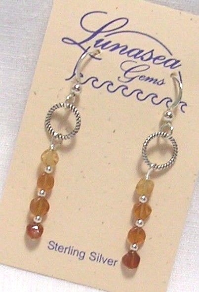 LUNASEA TREASURES VARIGATED HESSONITE GARNET GEMSTONE STERLING SILVER EARRINGS