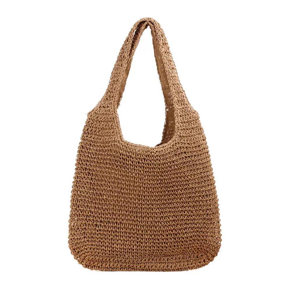 Women's Woven Straw Summer Beach Tote Bag with Zipper