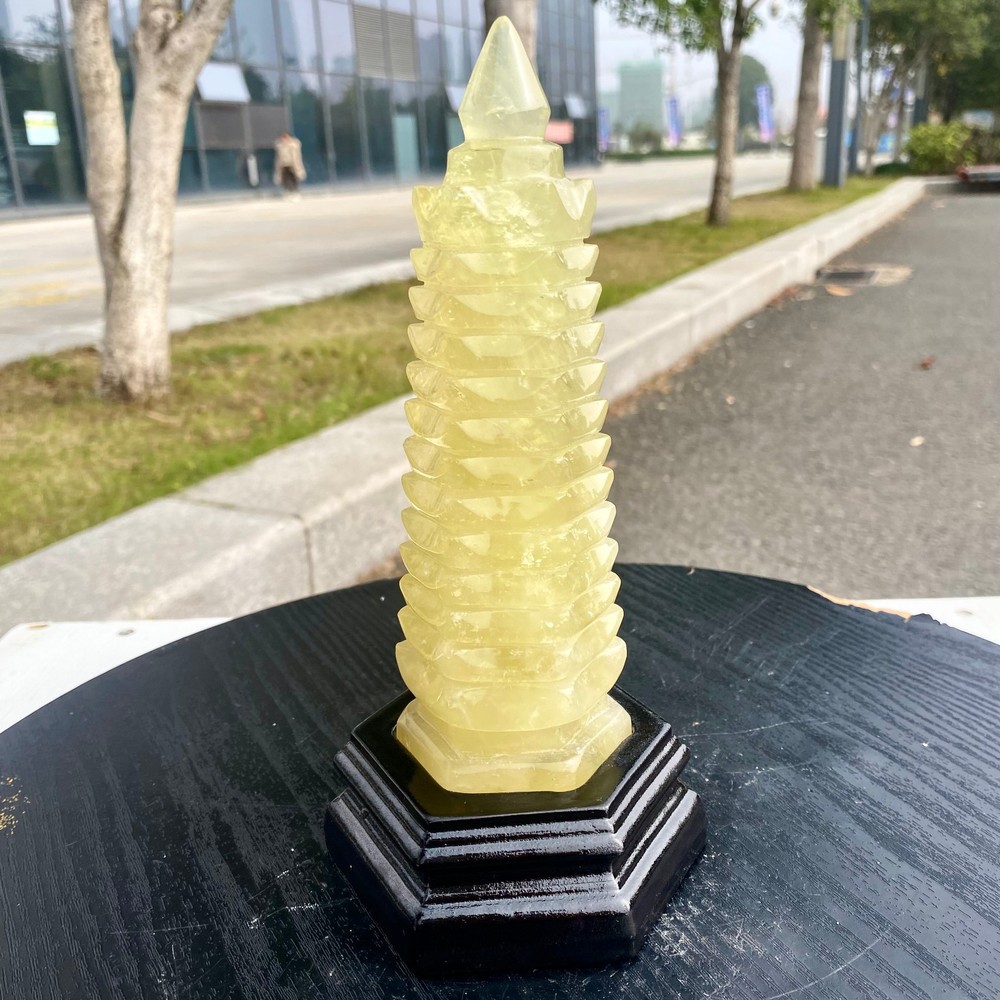 1.77LB Natural Citrine quartz carved Crystal Wenchang tower wand point healing-