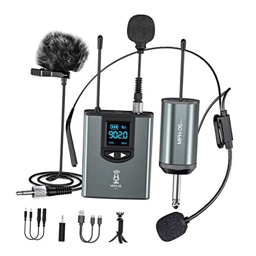 Wireless Microphone System Headset/Stand/Lavalier Mic with Rechargeable