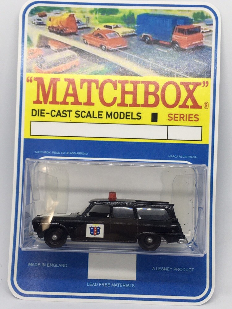 Vintage Lesney Matchbox 42 Custom Studebaker Police Car In Blister Pack.