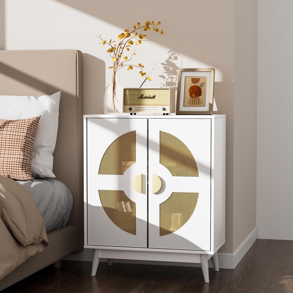 TOOBVEST White Buffet Cabinet with Storage Doors and Shelves Kitchen Sideboard