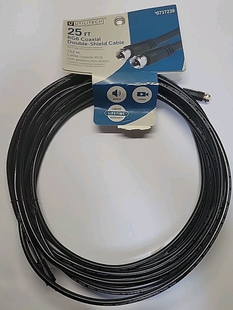 25ft RG-6 Coaxial Cable for Sat CATV HDTV Stereo TV 75 Ohm BLACK