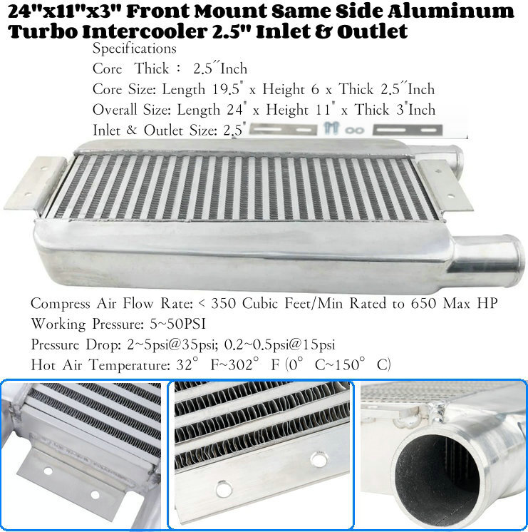 Aluminum Front Mount Intercooler 24x11x3 for Eclipse Talon DSM