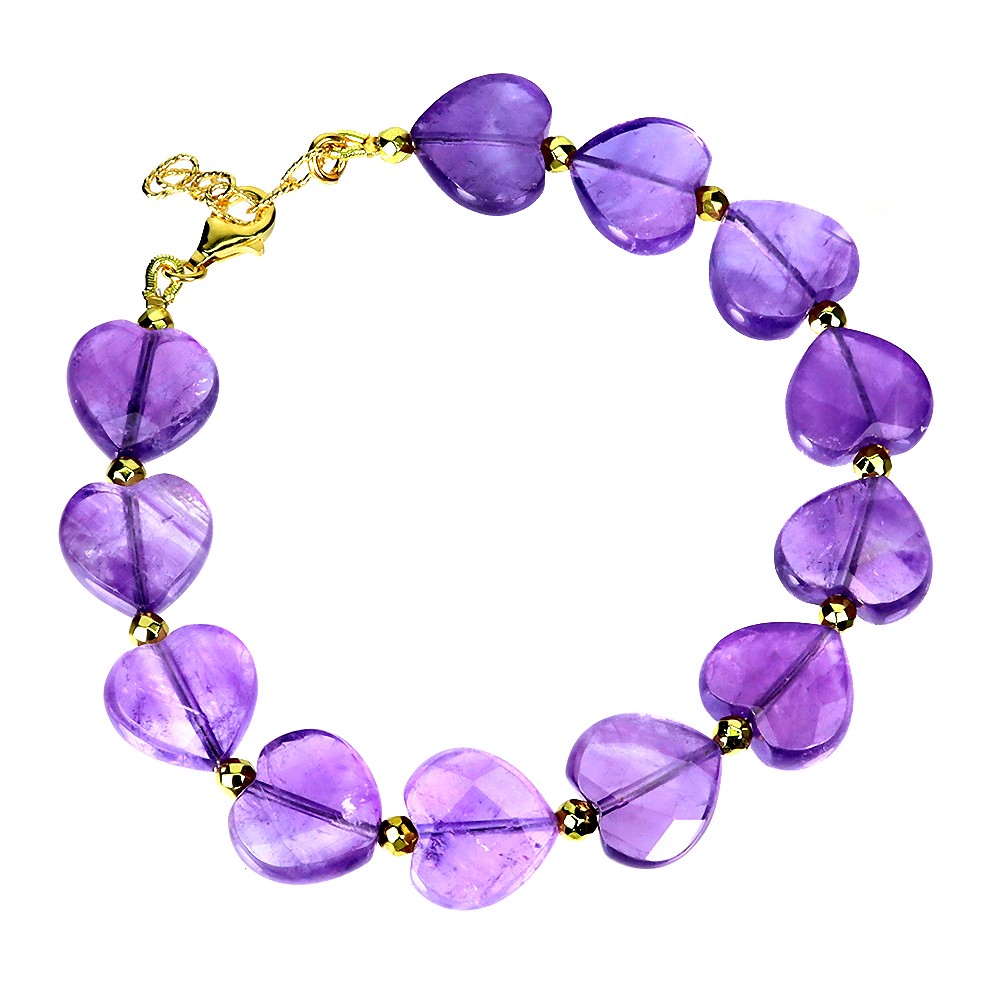 925 Sterling Silver Bracelet Heart Amethyst 12mm Natural Gemstone Jewelry 7 Inch