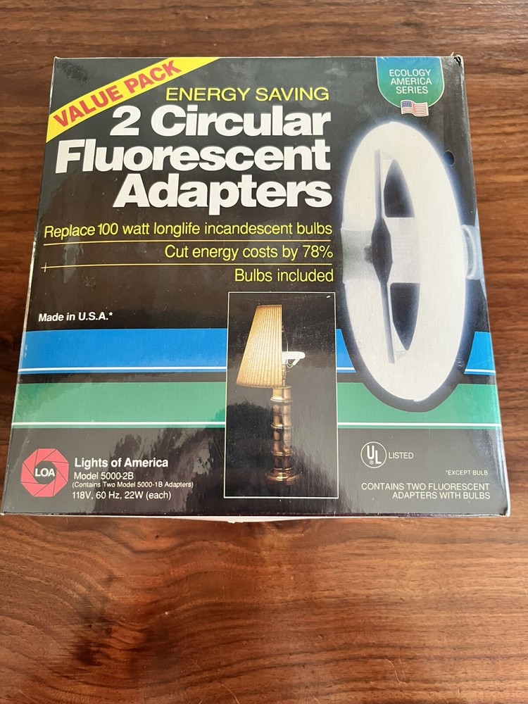 SEALED Energy Saver Circular Fluorescent Adapters with 2 Bulbs Model 5000-2B
