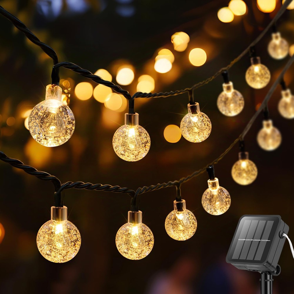36FT Solar Crystal Globe String Lights with 60 LEDs for Outdoor Decor
