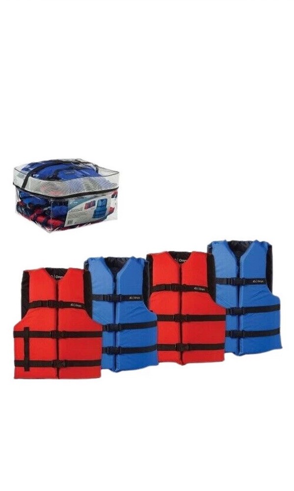 Onyx Outdoor Adult Life Vest/Jacket with Reusable Storage Bag 4 Pk 90lbs+