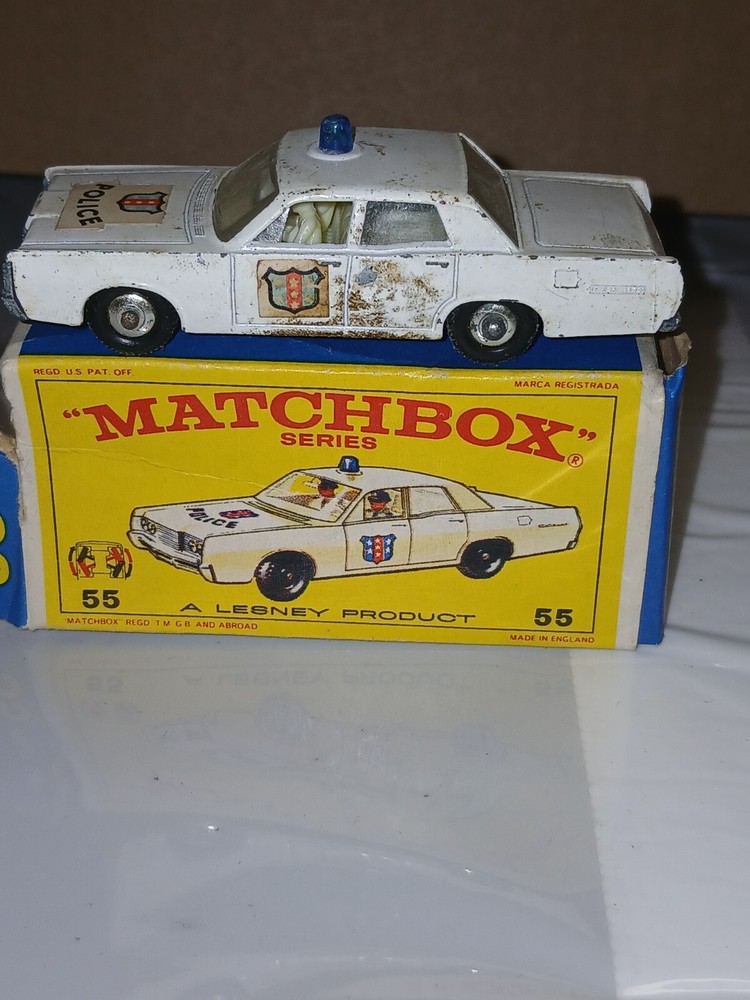 Vintage 1960s Lesney Matchbox Series #55/73 White Mercury Police Car