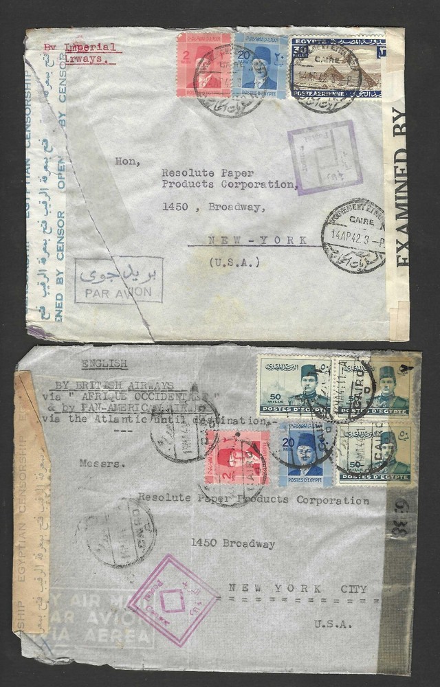 EGYPT 1940'S SIX WARTIME COVERS IMPERIAL AIRWAYS VARIOUS ROUTINGS