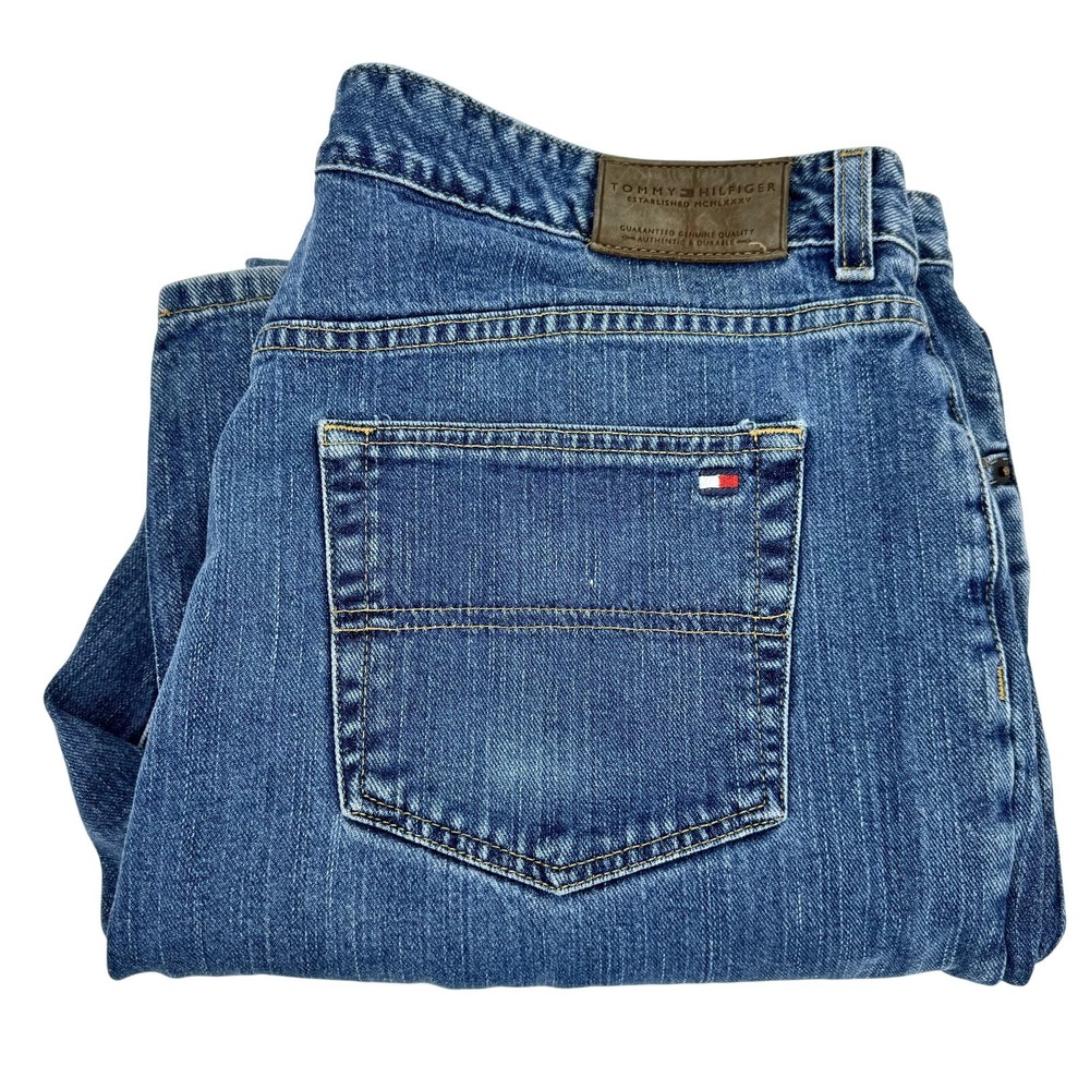 Tommy Hilfiger Mens Relaxed Fit Vintage Blue Denim Jeans 40x32 38x31 Actual