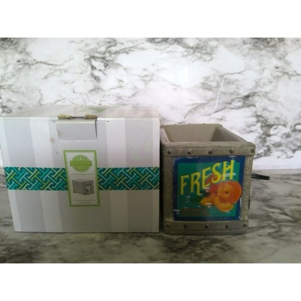 Scentsy Retired Fruit Crate Wax Warmer Double Sided Peaches Apples-image