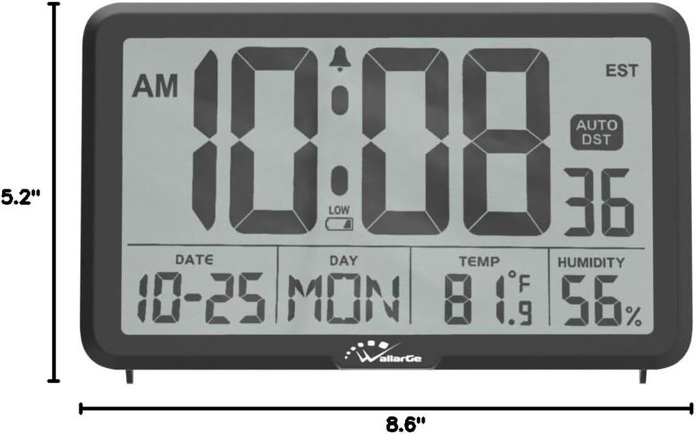 Auto Set Digital Wall Clock with Temperature Humidity Date Alarm Battery Operated Desk Clock
