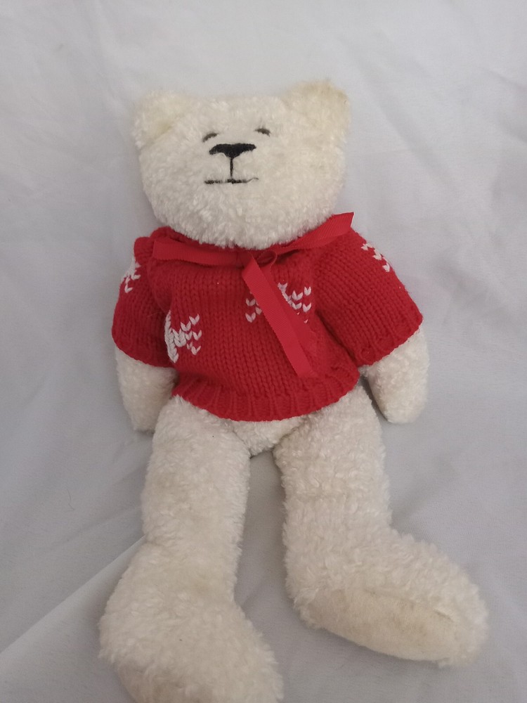 White Bear Plush with Red Knit Sweater 15in Weighted Stuffed Animal by International Silver Co