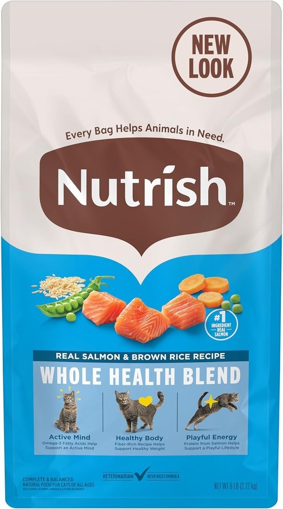 Nutrish Dry Cat Food, Real Salmon & Brown Rice Recipe Whole Health Blend, 6 lb