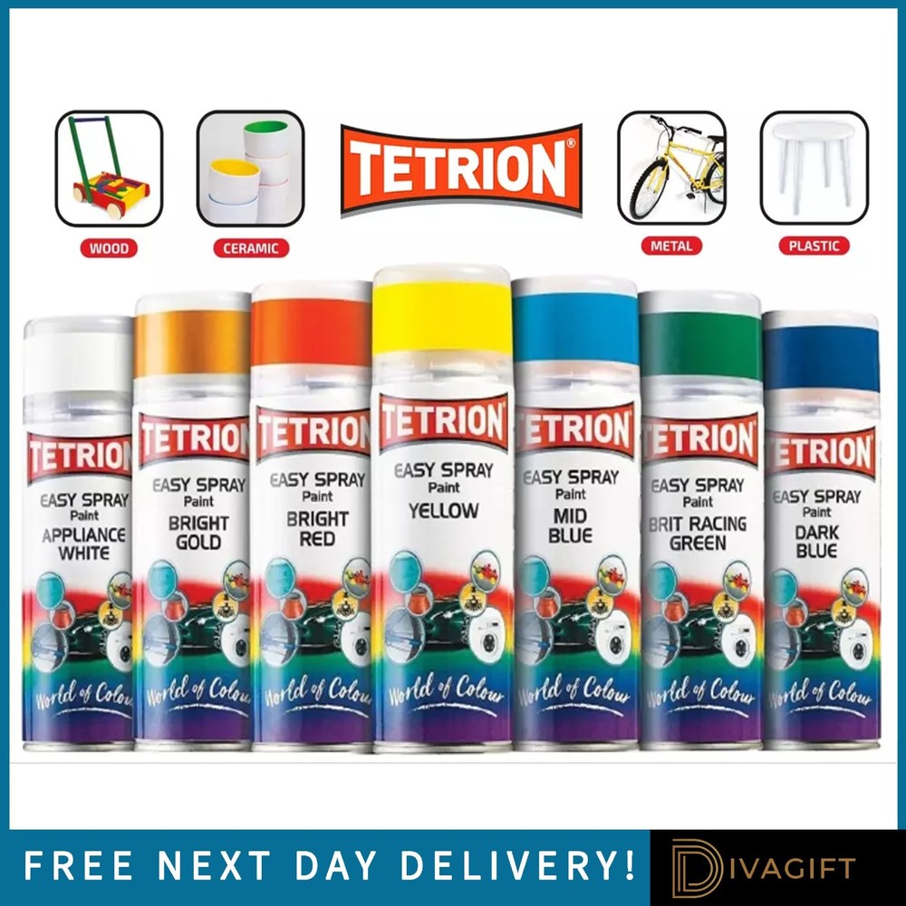 TETRION EASY SPRAY PAINT 400ML ACRYLIC BASED ALL COLOURS FOR METAL PLASTIC WOOD