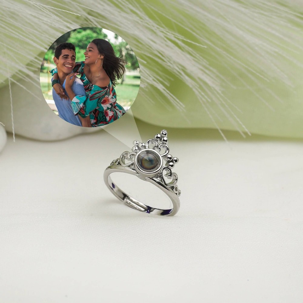 Crown Hidden Photo Ring • Personalized Projection Jewelry • Gift for Her