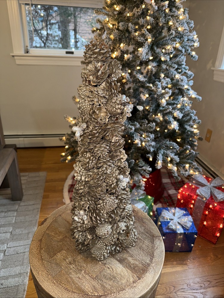 Table Top Natural Gold PINE CONE TREE: Christmas Holiday Decor