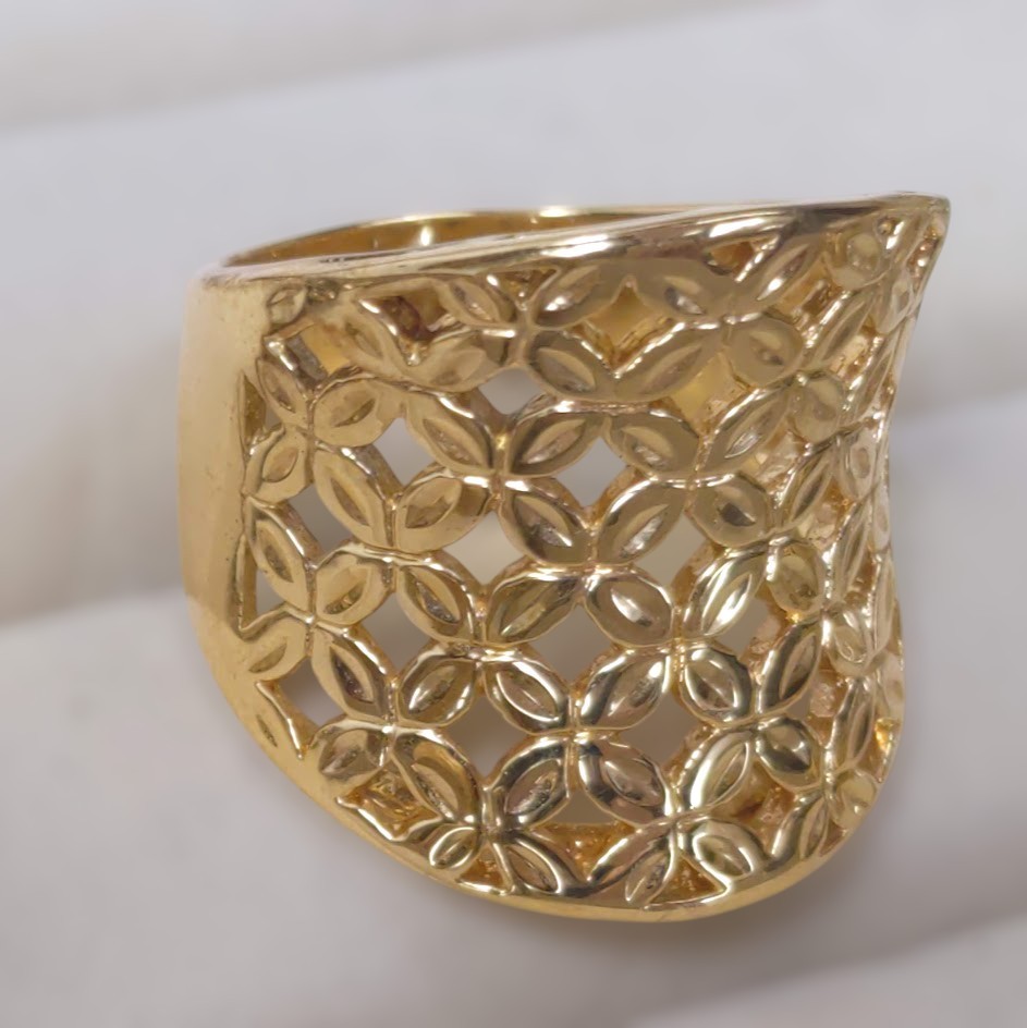 Vtg Gold Vermeil 925 Woven Concave Cigar Floral Design Band Ring Size 10 | 9.58g