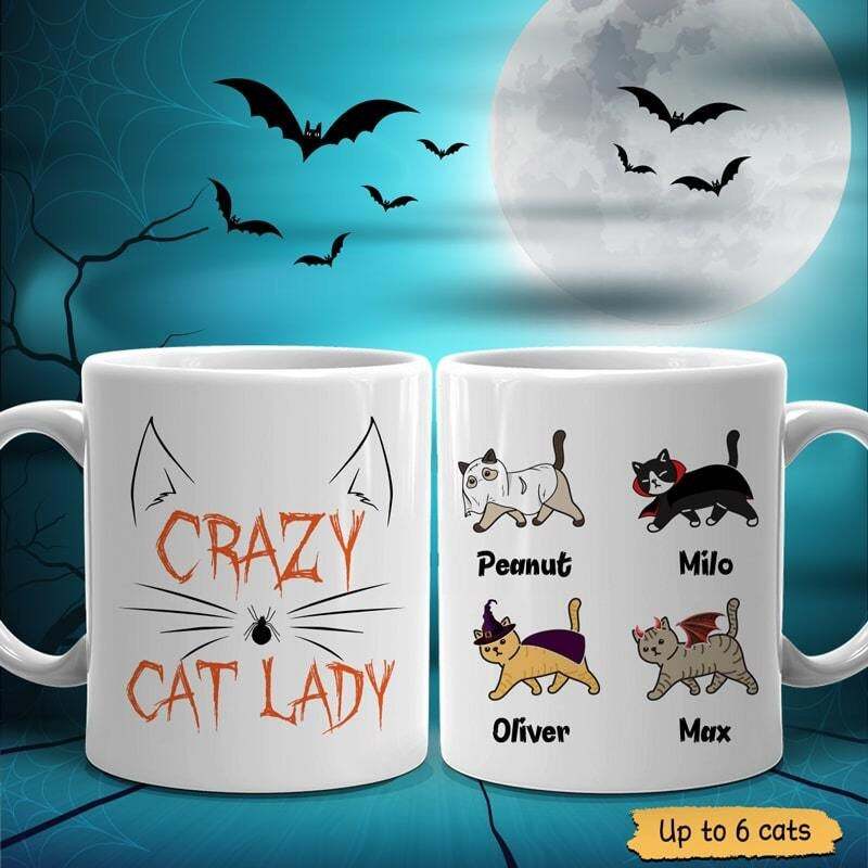 Halloween Cat Crazy Cat Lady Personalized Cat Coffee Mug Love Gift Funny Mug