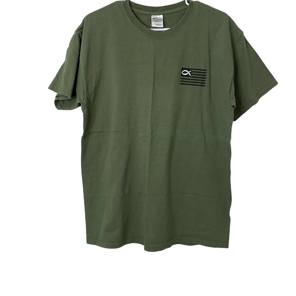 American-Made Gildan Men's Olive Green Graphic Ultra Cotton Pullover T-Shirt Size L