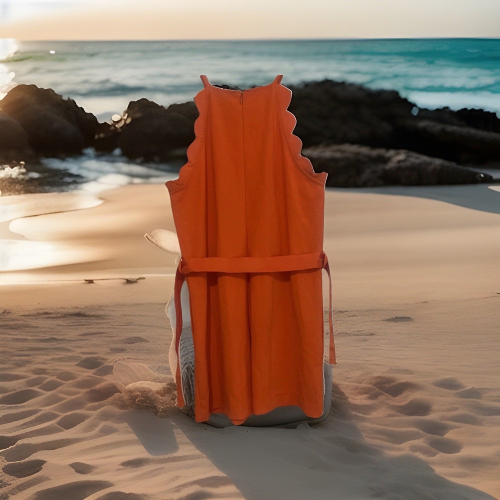 Victoria Beckham Women’s Romper Size M Orange Sleeveless Belted.scalloped