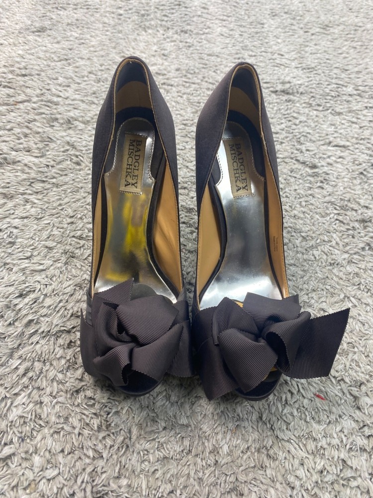 Badgley Mischka Heels Womens 7.5M Brown Suede Leather Open Toe Stiletto Pumps