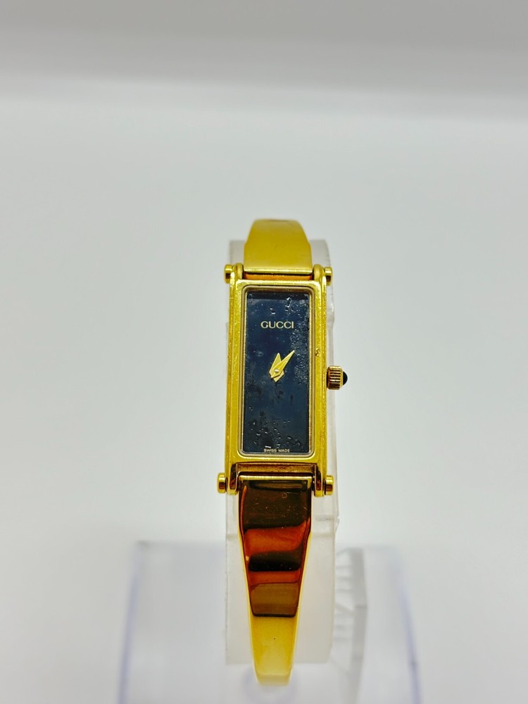GUCCI 1500 Gold Black Dial Women’s Bangle Wrist Watch Used Working [Read]