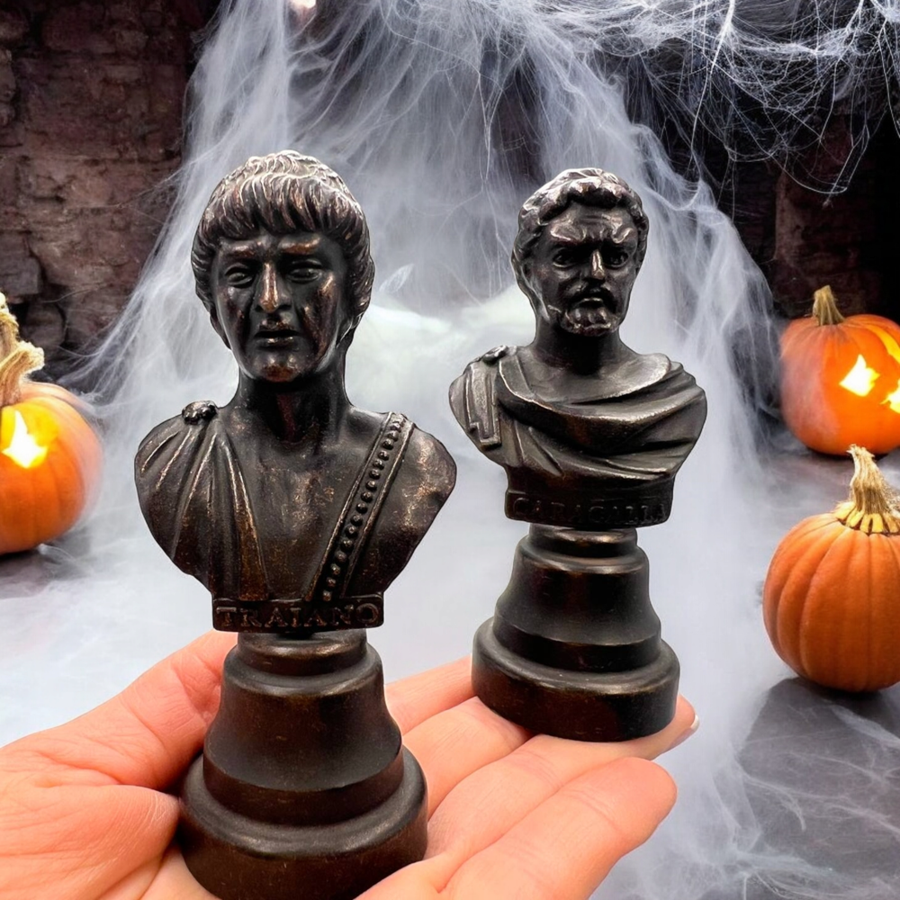 Figure Statue Bust Roman Emperors Caracalla Traian Two Vintage Collectible Metal