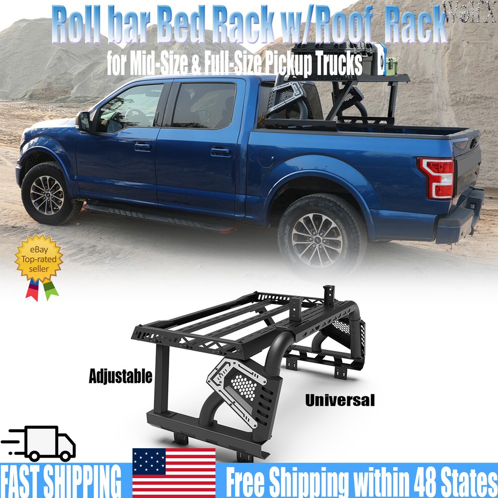 Universal Roll bar Bed Rack w/Roof Rack for Mid-Size & Full-Size Pickup Trucks