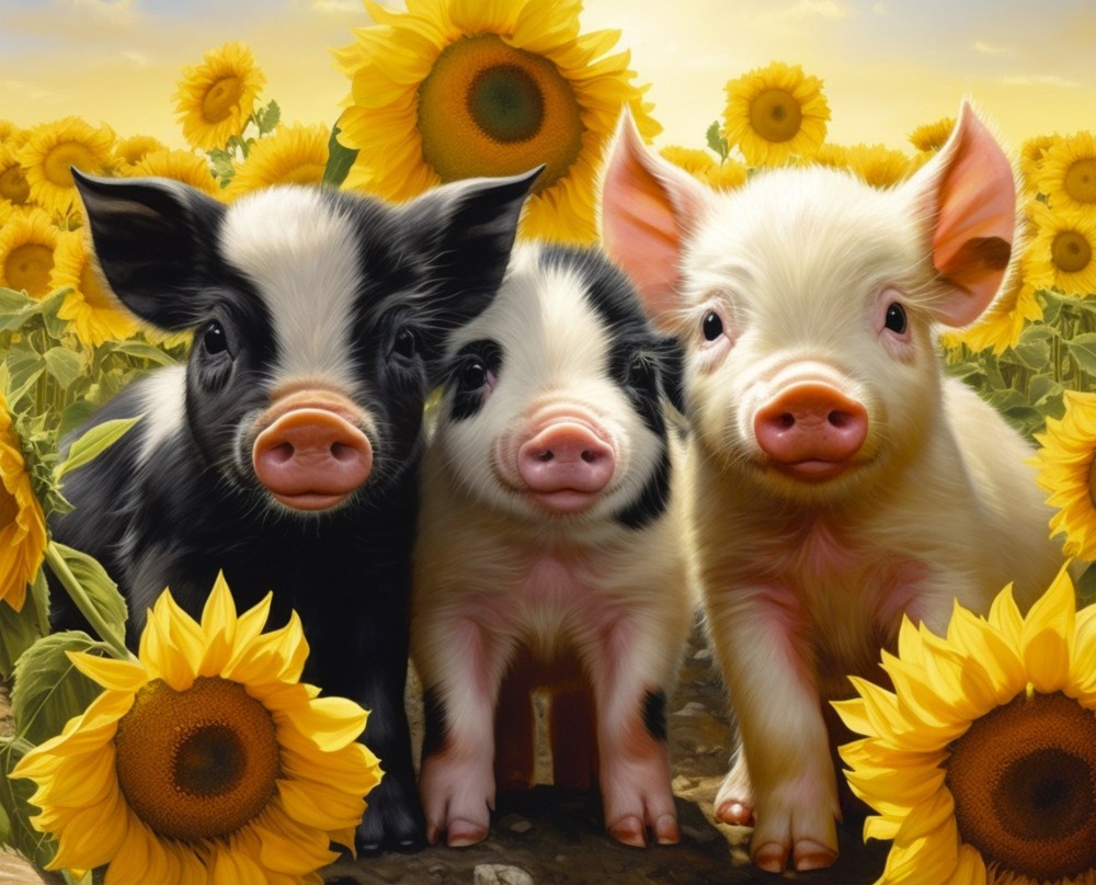 35-inch Hello Sunshine Baby Pig and Sunflower Fabric Panel by David Textiles