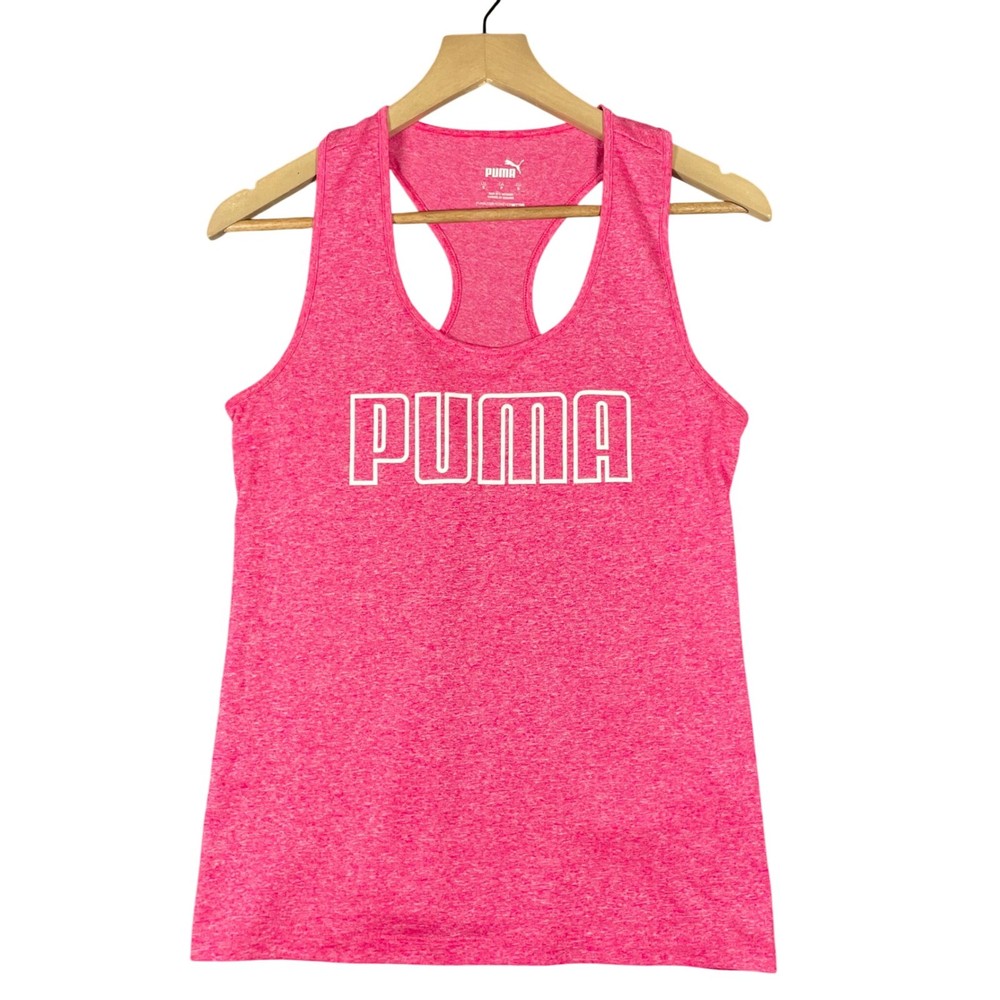 Puma Women's Pink Heathered Racerback Tank Top Athletic Gym Workout Size S