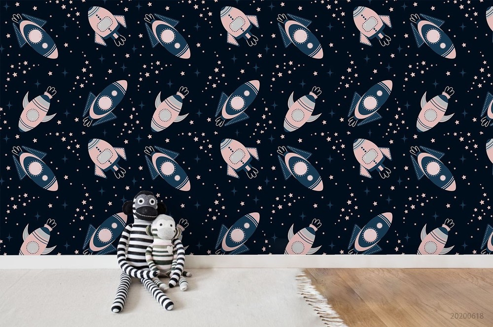 3D Space Rocket Stars Pattern Wall Murals Wallpaper Murals Wall Sticker