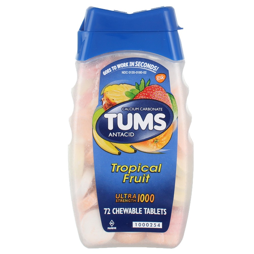 Tums Ultra 1000mg Tropical Fruit Antacid Chewable Tablets for Fast Relief Pack of 7