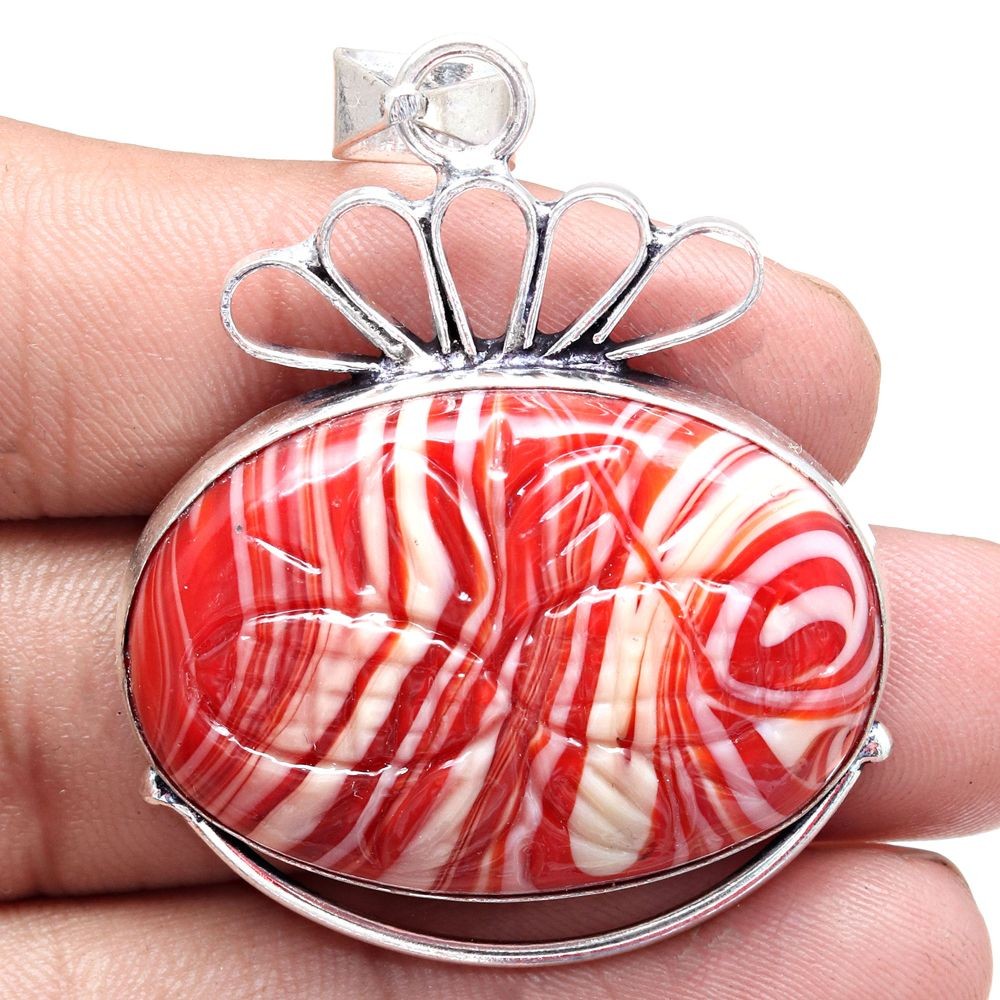 Red Botswana Agate Pendant Silver Jewelry Gift For Her 2 Inch